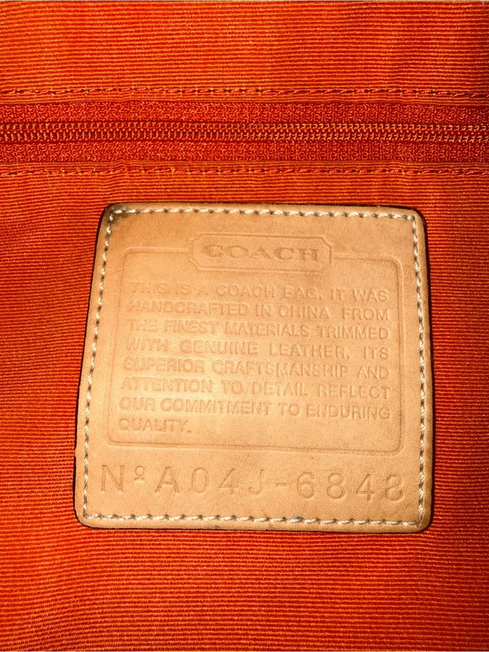 Coach Brown Signature Canvas Shoulder Bag with Tan Leather Trim